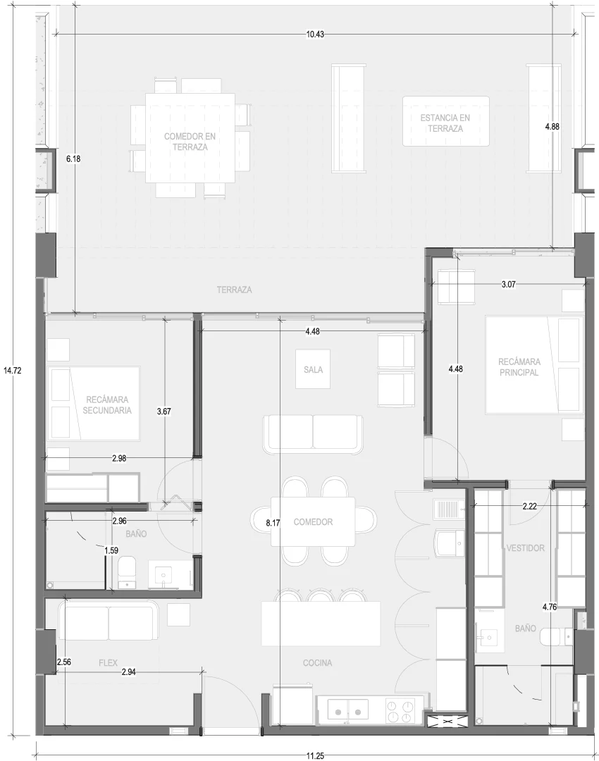 Floor plan for Departamento B107