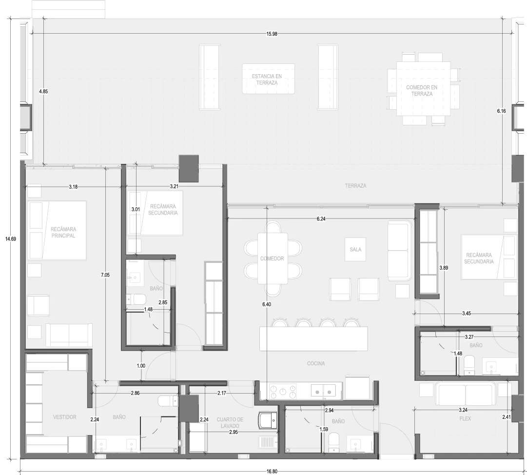 Floor plan for Departamento B104