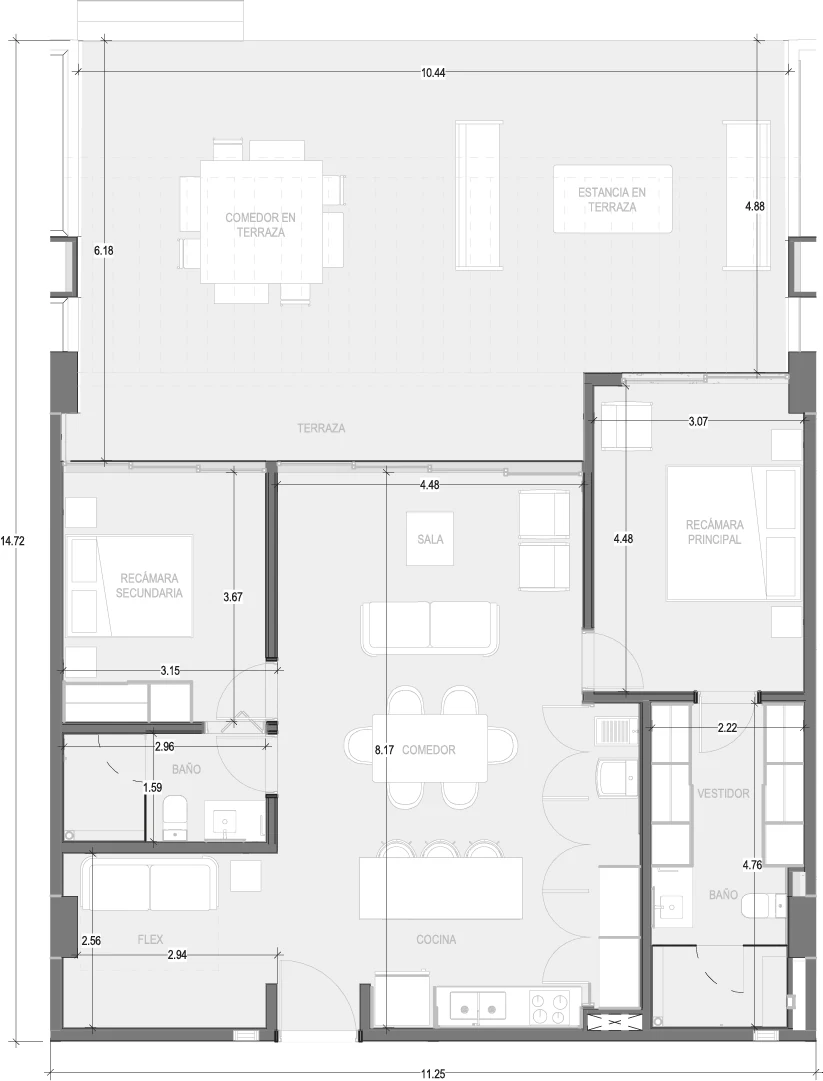 Floor plan for Departamento B102