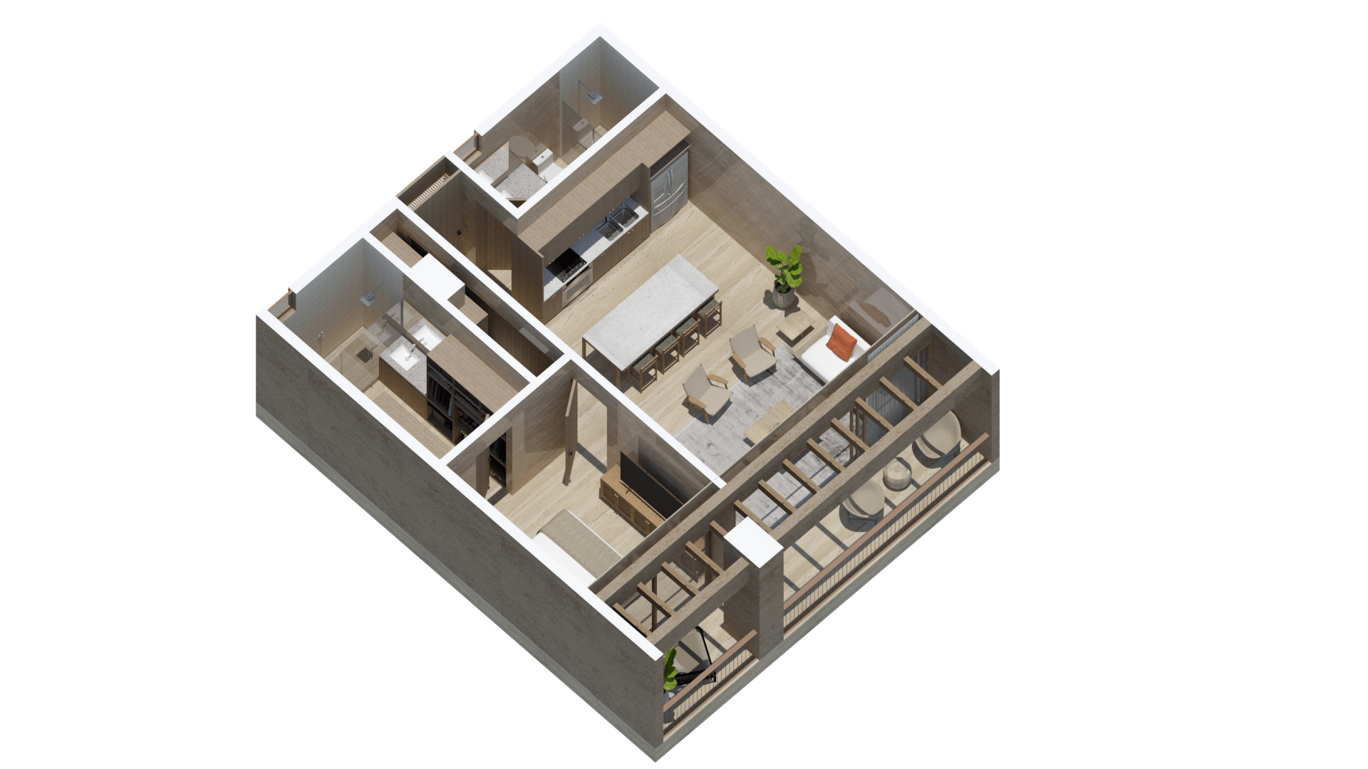 3D axonometric view of Condo 204