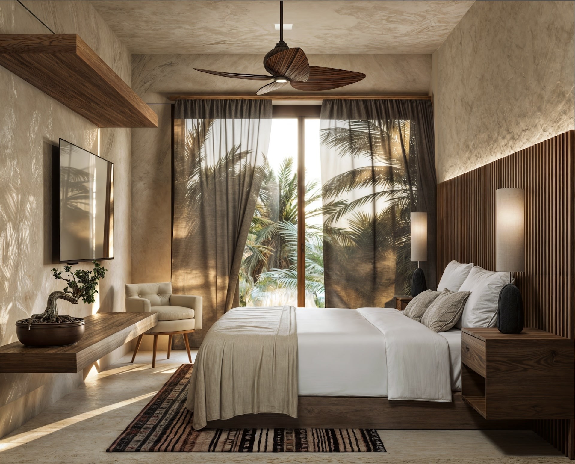 Primary bedroom with palm views